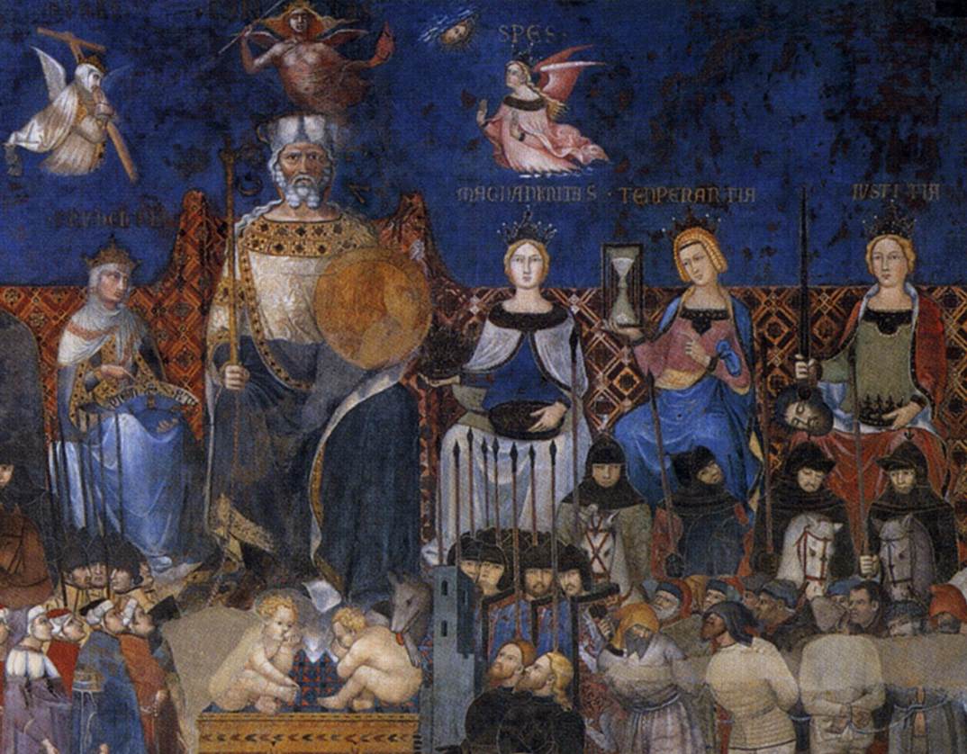 A painting by the Italian painter Ambrogio Lorenzetti from 1350 showing symbolically the difference between good and bad government
